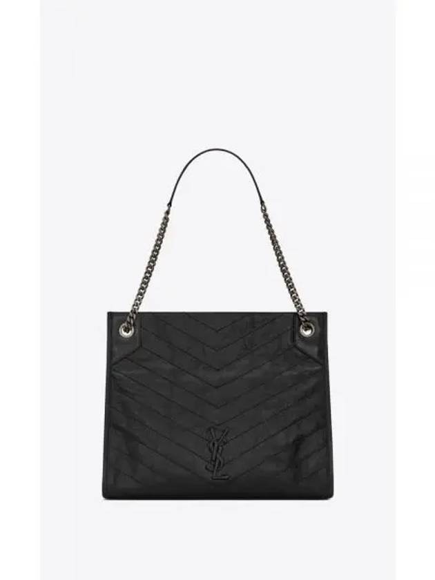 Niki Vintage Leather Shopping Tote Bag Black - SAINT LAURENT - BALAAN 2