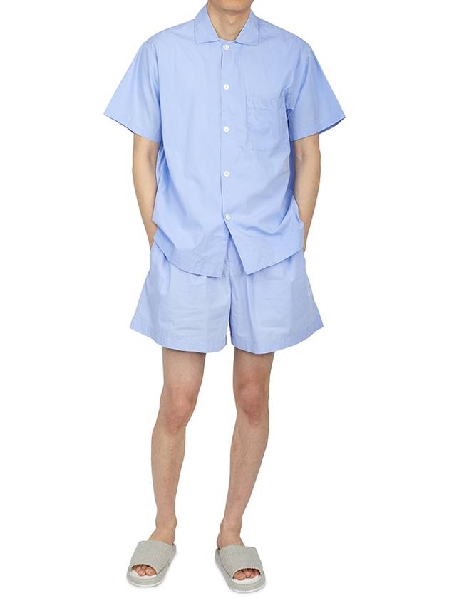 Poplin Pajamas Organic Cotton Short Sleeve Shirt Blue - TEKLA - BALAAN 6