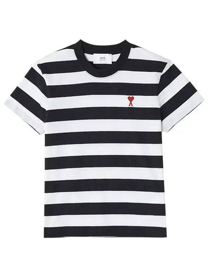 Logo Heart Striped Short Sleeve T Shirt Black - AMI - BALAAN 2