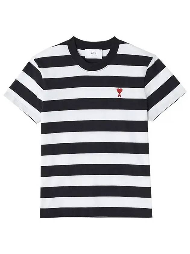 Logo Heart Striped Short Sleeve T Shirt Black - AMI - BALAAN 3