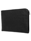 Intrecciato Weaving Zipper Medium Clutch Bag Black - BOTTEGA VENETA - BALAAN 3