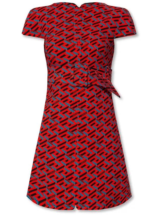 Women's Greca Pattern Wool Short Dress Red - VERSACE - BALAAN 1