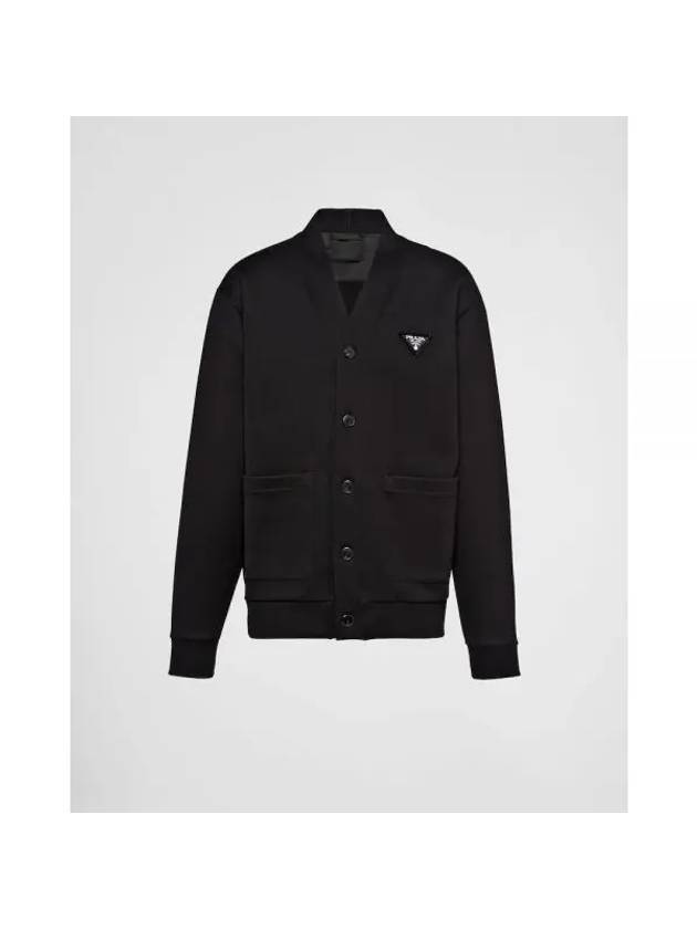 Logo Cotton Fleece Cardigan Black - PRADA - BALAAN 1