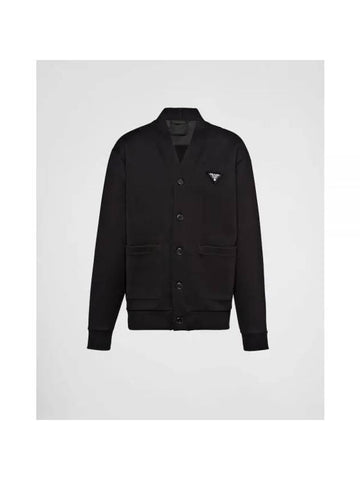 Logo Cotton Fleece Cardigan Black - PRADA - BALAAN 1