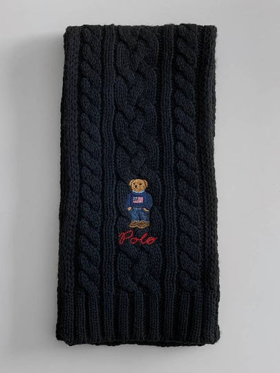 Embroidered Bear Cable Knit Wool Muffle Black - POLO RALPH LAUREN - BALAAN 2