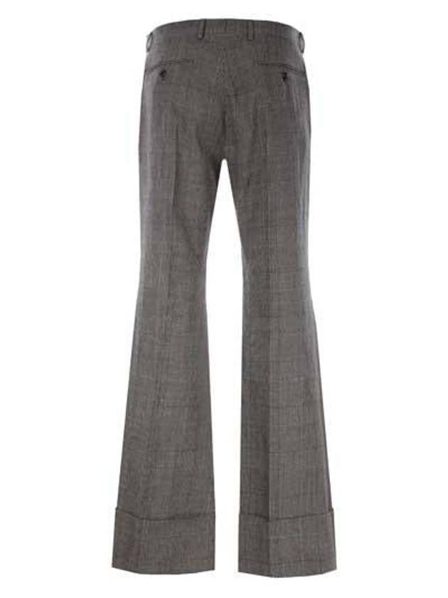 Prince Of Wales Wool Linen Straight Pants Grey - GUCCI - BALAAN 4