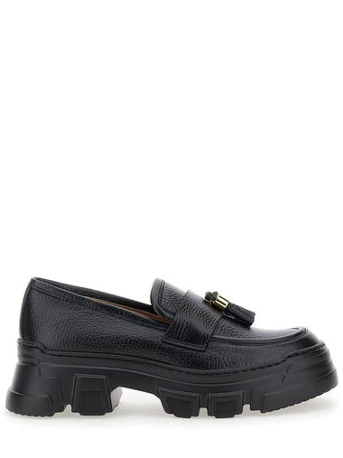 Black Loafers With Tassel And Platform In Hammered Leather Woman - POLLINI - BALAAN 1