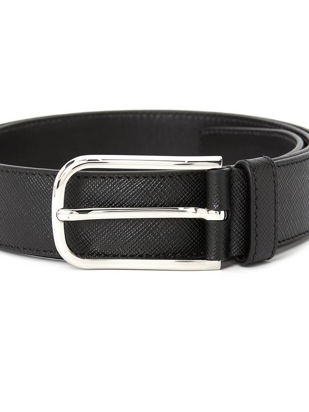 Metal Buckle Saffiano Leather Belt Black - PRADA - BALAAN 6