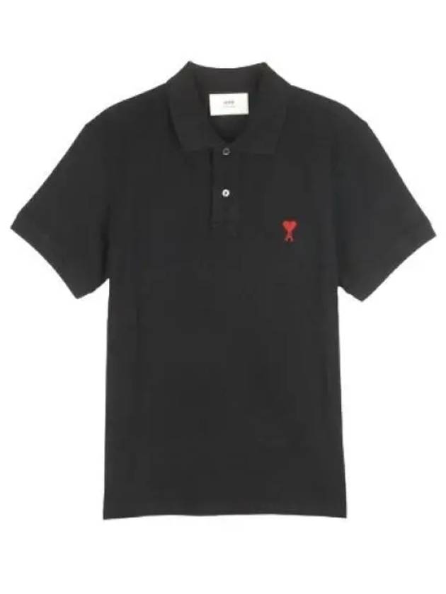 Heart Logo Polo Shirt Black - AMI - BALAAN 2