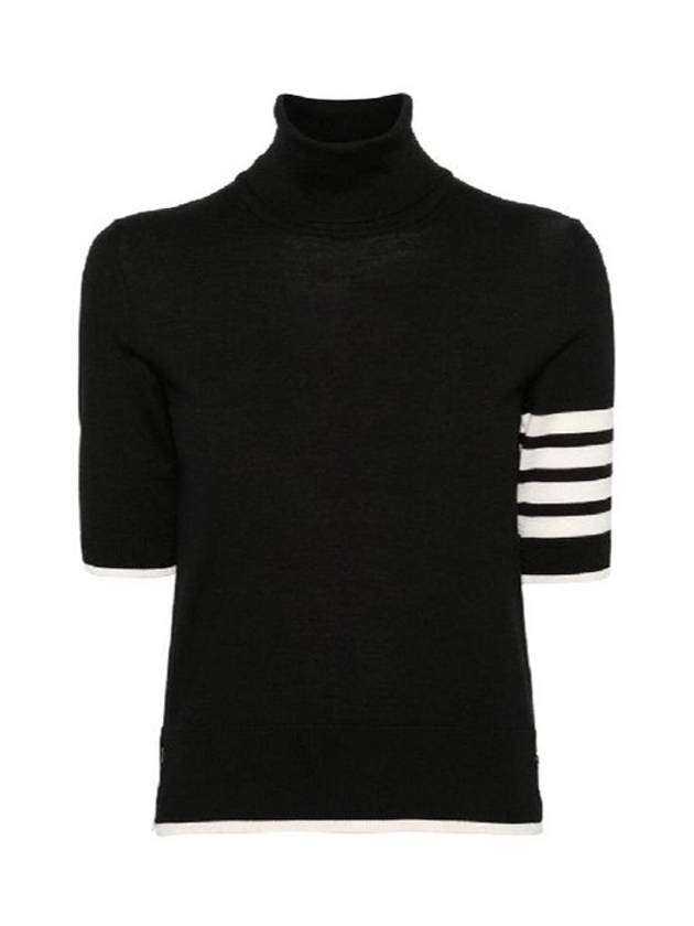 4 Bar Relaxed Fit Fine Merino Wool Turtleneck Black - THOM BROWNE - BALAAN 3