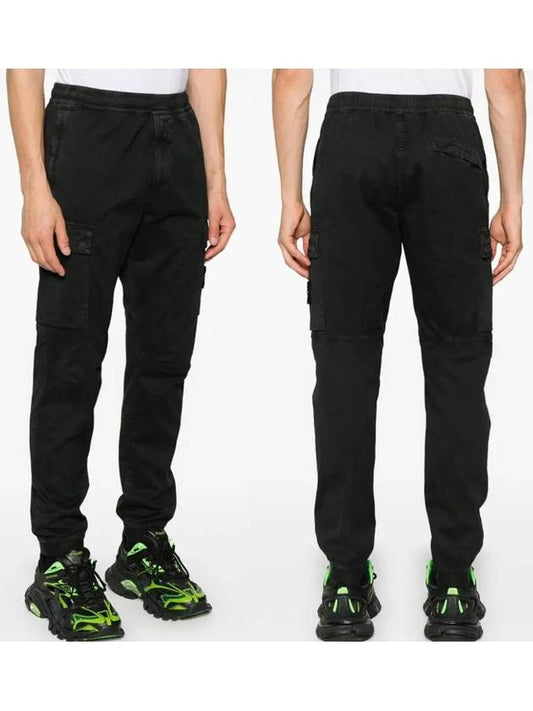 Stretch Cotton Cargo Straight Pants Black - STONE ISLAND - BALAAN 2