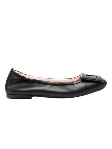 Viv Pocket Lacquered Buckle Leather Ballerina Black - ROGER VIVIER - BALAAN 1