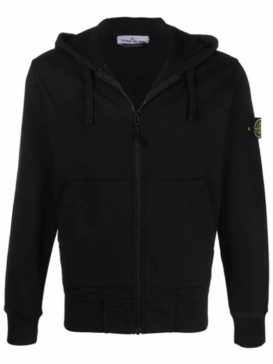 Men's Wappen Patch Fleece Zip Up Hoodie Black - STONE ISLAND - BALAAN 2