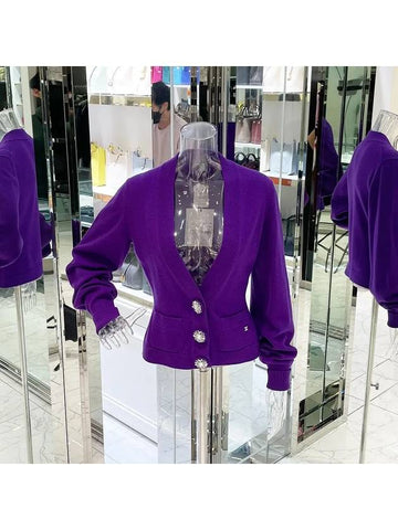 22A Cashmere button decoration cardigan 36 purple 4ET0560 - CHANEL - BALAAN 1