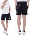 Men's Textured Cotton Shorts Navy - THOM BROWNE - BALAAN 2