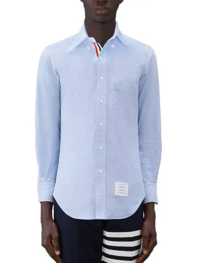 Men's Logo Patch Classic Cotton Long-Sleeved Shirt White Light Blue - THOM BROWNE - BALAAN 2