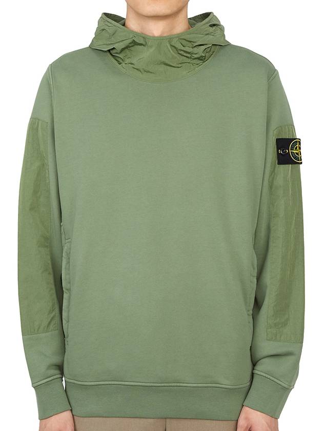 Garment Dyed Cotton Fleece Badge Hoodie Green - STONE ISLAND - BALAAN 2