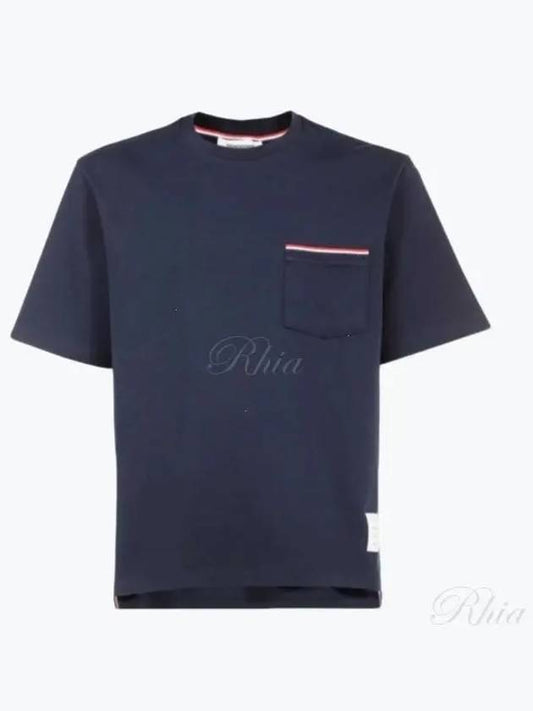 Cotton Oversized Pocket Short Sleeve T-Shirt Navy - THOM BROWNE - BALAAN 2