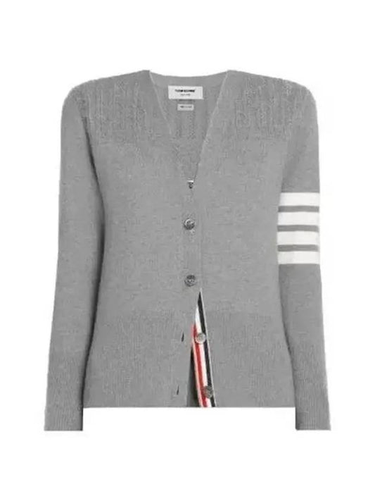 striped Hector V-neck cardigan gray - THOM BROWNE - BALAAN.