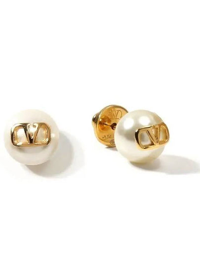 V Logo Pearl Earrings Gold - VALENTINO - BALAAN 2