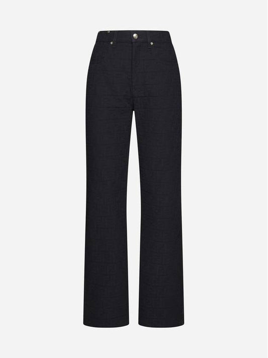 Jacquard Logo Monogram Cotton Straight Pants Dark Blue - FENDI - BALAAN 2