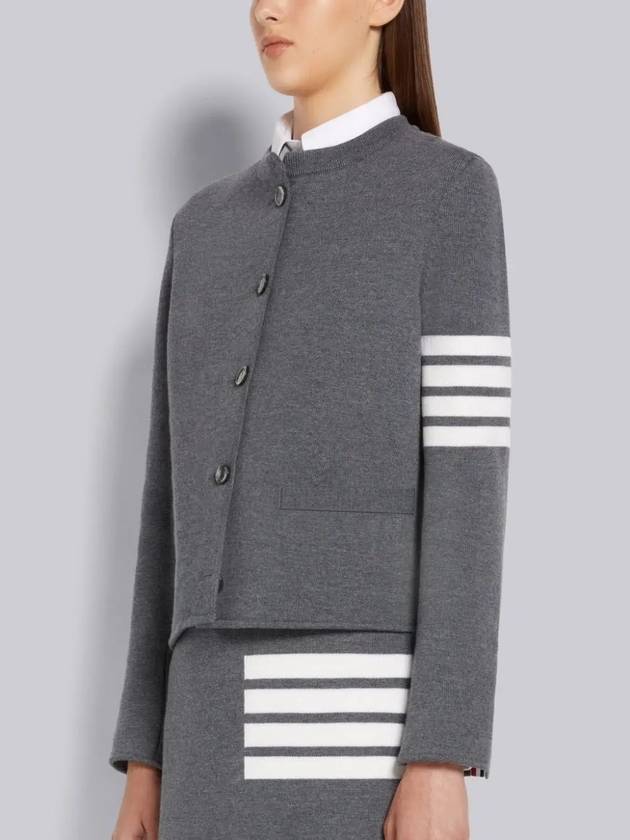 Double Face Fine Merino Crew Neck Jacket Cardigan Gray - THOM BROWNE - BALAAN 6