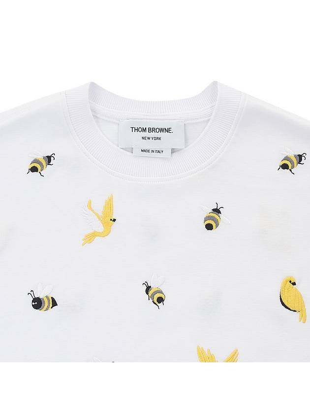 Bird Bee Milano Cotton Intarsia Short Sleeve T-Shirt White - THOM BROWNE - BALAAN 4