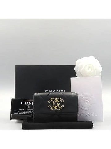 AP1789 Black color gold logo 19 Nineteen flap bi fold wallet - CHANEL - BALAAN 1