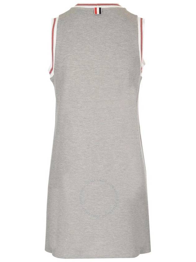 Women's Classic Pique Stripe V-Neck Cotton Tennis Dress Grey - THOM BROWNE - BALAAN 3