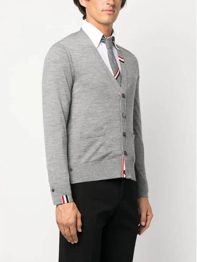 Men's Jersey Stitch V-Neck Cardigan Light Grey - THOM BROWNE - BALAAN 5