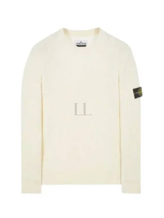 Wappen Patch Crew Neck Ribbed Wool Knit Top Beige - STONE ISLAND - BALAAN 2