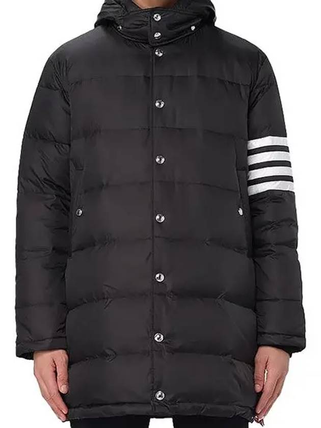 Men's 4 Bar Button Down Hooded Padding Black - THOM BROWNE - BALAAN 2