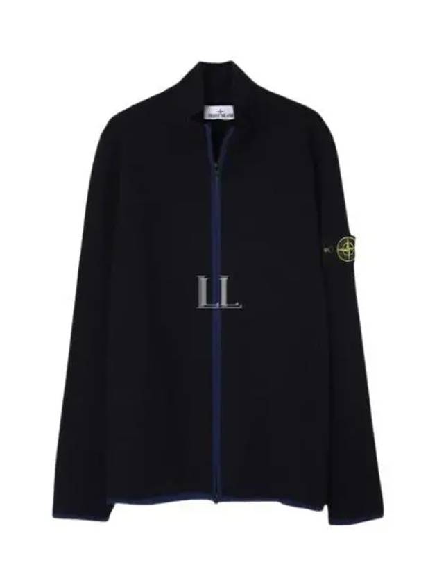 Compass Patch High Neck Stretch Wool Zip Up Cardigan Navy - STONE ISLAND - BALAAN 2