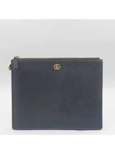 547077 Black leather GG Marmont gold logo clutch - GUCCI - BALAAN 1