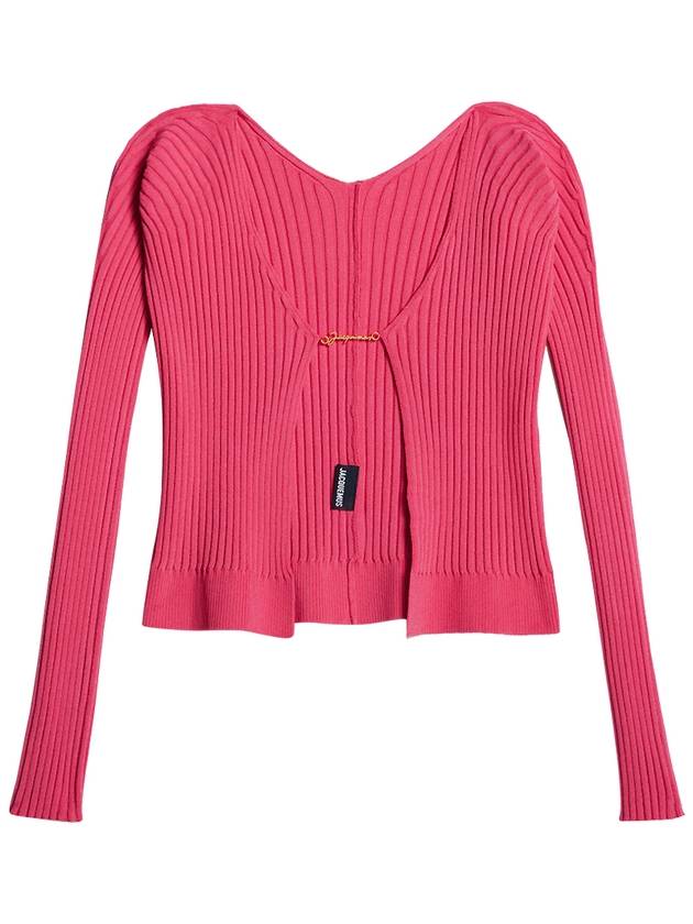 La Maille Pralu Longue Micro Charm Logo Cardigan Pink - JACQUEMUS - BALAAN 2