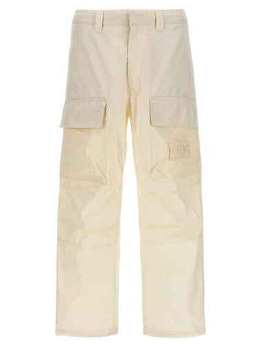 Loose Fit Cargo Cotton Canvas Straight Pants White - STONE ISLAND - BALAAN 1