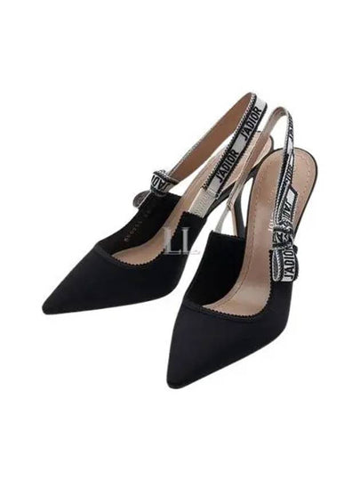 J'adior Embroidered Satin Cotton Slingback Heels Black - DIOR - BALAAN 2