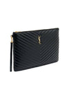 Gold Monogram Document Holder In Matelasse Leather Black - SAINT LAURENT - BALAAN 3