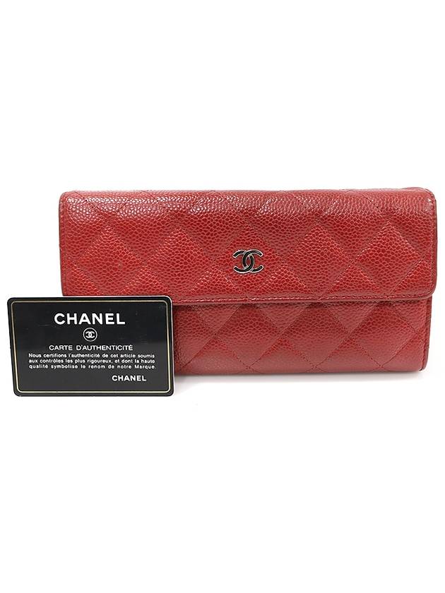 A50096 Red Caviar Silver CC Logo Classic Timeless Flap Long Wallet 21st - CHANEL - BALAAN 2