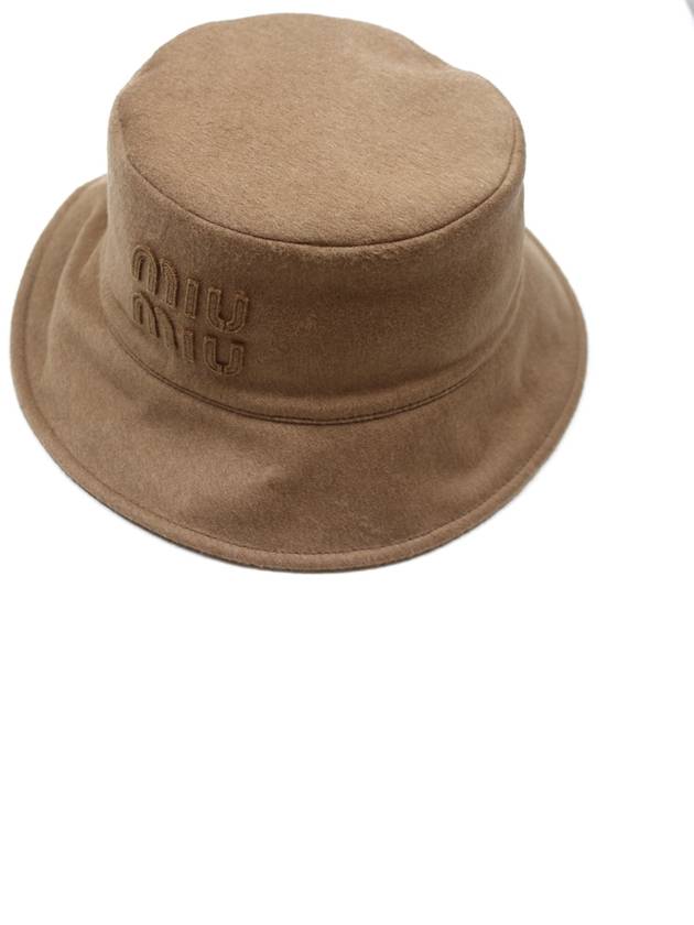 Wool camel brown logo bucket hat 5HC196 - MIU MIU - BALAAN 5