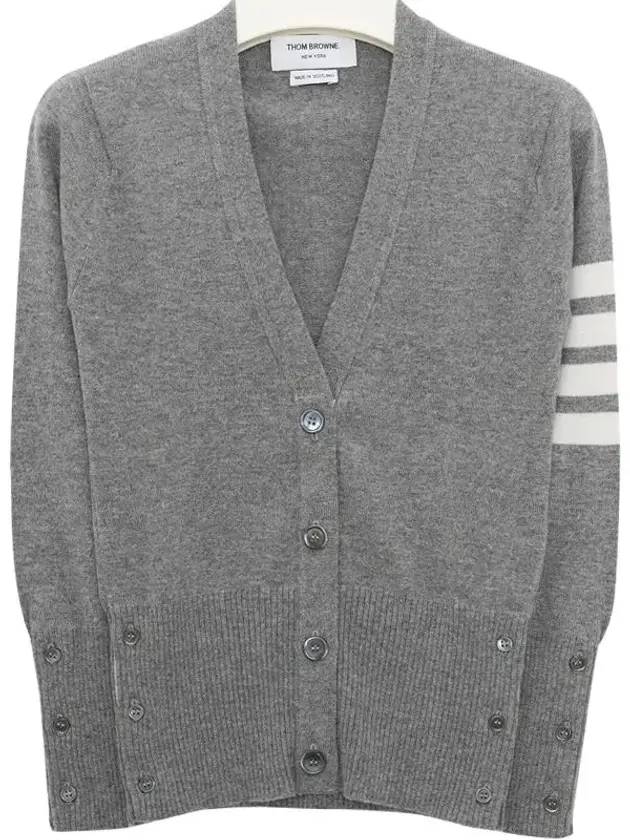 4-Bar V-Neck Cashmere Cardigan Light Grey - THOM BROWNE - BALAAN 1