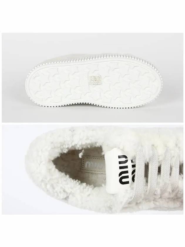 Logo Shearling Low Top Sneakers White - MIU MIU - BALAAN 5