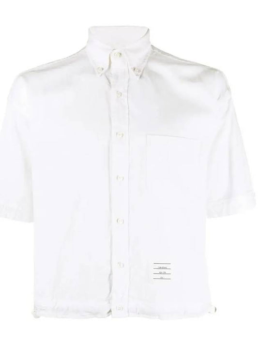 Tom Brown Logo Patch Chest Pocket Short Sleeve Shirt White - THOM BROWNE - BALAAN 2