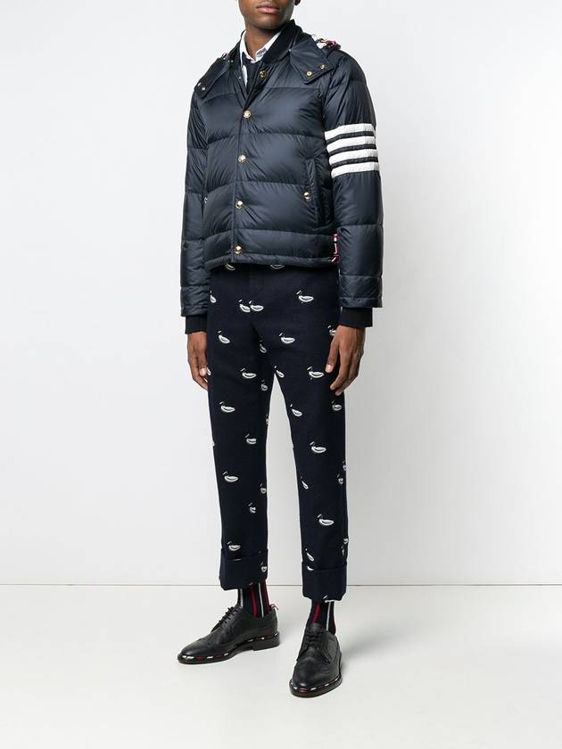 Downfilled Nylon 4-Bar Bomber Padding Navy - THOM BROWNE - BALAAN 3