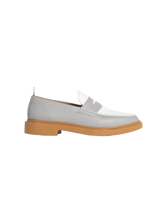 Vitello Calf Leather Penny Loafers White Grey - THOM BROWNE - BALAAN 1