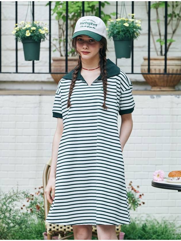 Stripe Collar Summer Short Dress Green - METAPHER - BALAAN 7