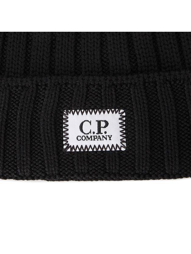 Logo Patch Wool Beanie Black - CP COMPANY - BALAAN 5