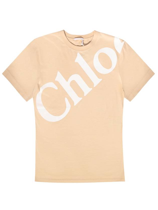 Big Logo Print Crew Neck Short Sleeve T-Shirt Beige - CHLOE - BALAAN 1