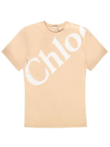 Big Logo Print Crew Neck Short Sleeve T-Shirt Beige - CHLOE - BALAAN 1