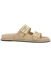 Women's FF Leather Fill Flat Sandals Slippers Beige - FENDI - BALAAN.